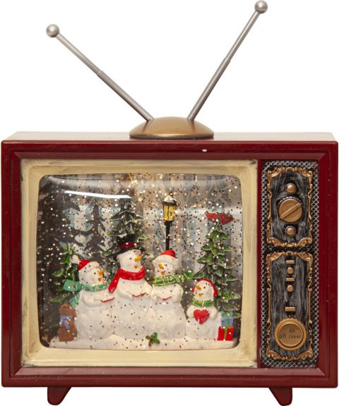 Vinter dekorasjon vannfylt retro-tv, bredde 19 cm, for batteri, med timer