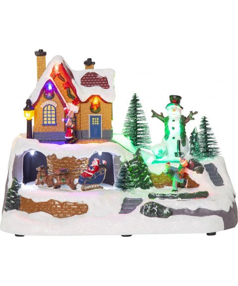 Winterville juleby med musikk, stor snømann, høyde 17 cm, for batteri, med timer