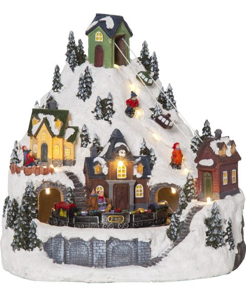 Alpville juleby taubane og togstasjon, høyde 10,5 cm, for batteri, med timer