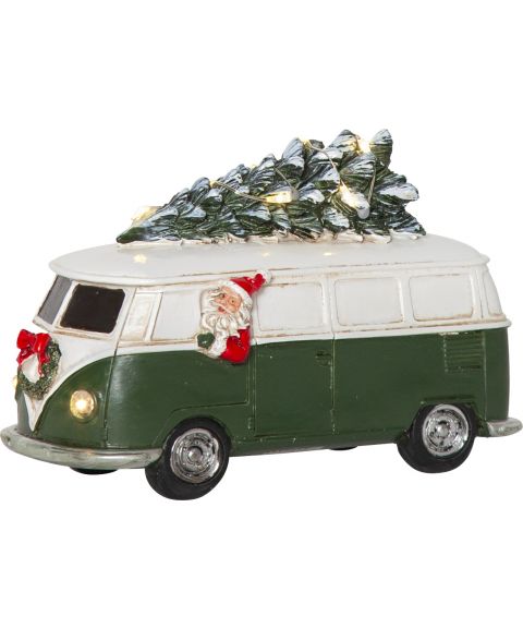 Merryville nisse i grønn Volkswagen buss, høyde 10 cm, for batteri, med timer