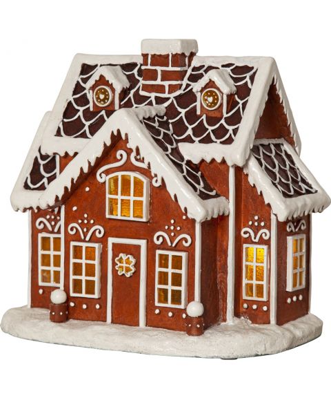 Gingerville dekorasjon pepperkakehus, varmhvit LED, med timer, bredde 26 cm