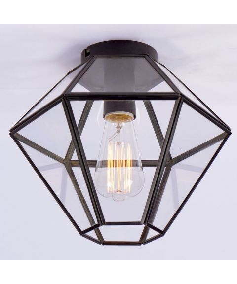 Ask taklampe, diameter 28 cm, Sort / Klart glass