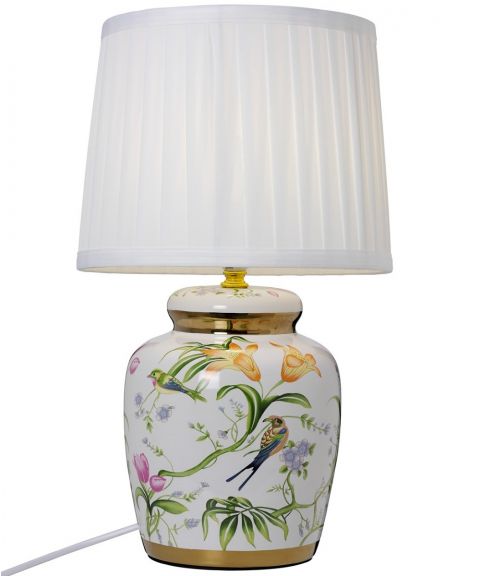Klassisk bordlampe i keramikk, høyde 44 cm, Grønn / Gull / Hvit skjerm