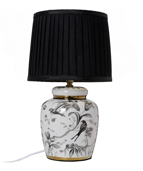 Klassisk bordlampe i keramikk, høyde 44 cm, Hvit / Gull / Sort skjerm