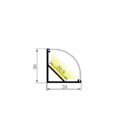 Aluminiumsprofil Cornerstar, 2 meter, Aluminium / Opalhvit avdekning