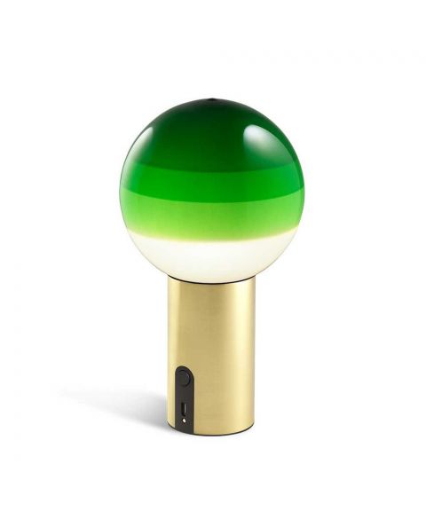 Dipping Light oppladbar bordlampe, Børstet messing / Grønn
