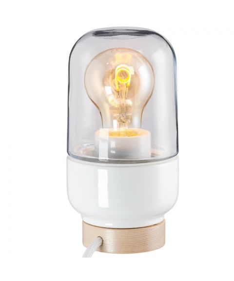 Ohm 100/190 bordlampe med dimmer, E27 IP20, Klart glass, Hvit