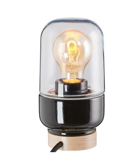 Ohm 100/190 bordlampe med dimmer, E27 IP20, Klart glass, Sort