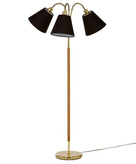 Tullgarn Trio gulvlampe (u/skjermer), høyde 148 cm, Messing/Eik