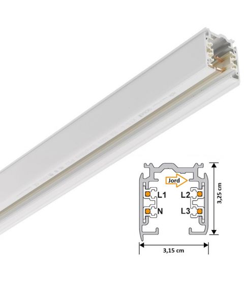 Global Trac Pro XTS skinne, utenpåliggende, Hvit