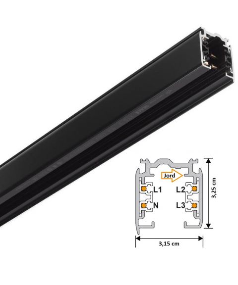 Global Trac Pro XTS skinne, utenpåliggende, Sort 