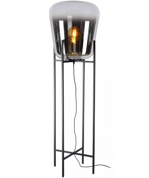 Glorio gulvlampe, høyde 155 cm, Sort / Røykfarget glass