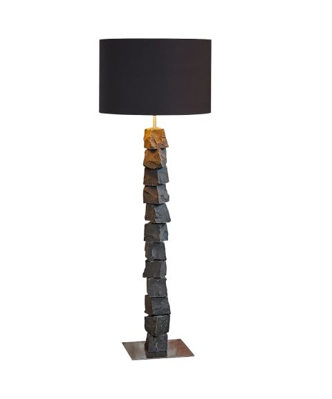 Nohr gulvlampe, Sort basalt / Stål, Høyde 150 cm, Sort tekstilskjerm