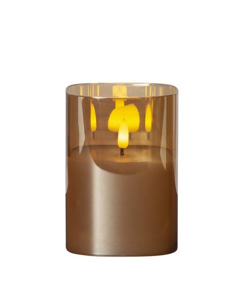 Flamme lys i glass, høyde 12 cm, for batteri, med timer, Rav