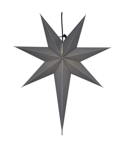 Ozen papirstjerne, høyde 65 cm, med oppheng, Grå med sort ledning