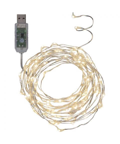 Lysslynge Duggdråper for USB-tilkobling, Kaldhvit LED (x100), Chaser, Sølvfarget kabel