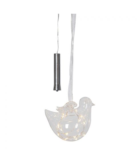 Bird glasskule, for batteri, med timer, LED (x15), Varmhvitt lys