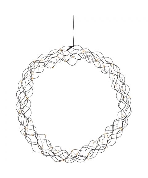 Krans Curly med duggdråper, diameter 45 cm, LED (x50), Sort