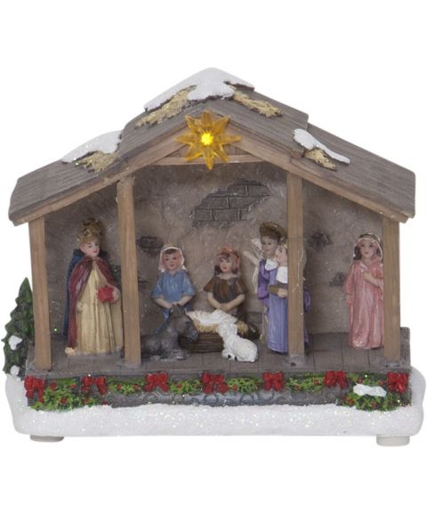 Nativity Stall, bredde 19 cm, for batteri, med timer