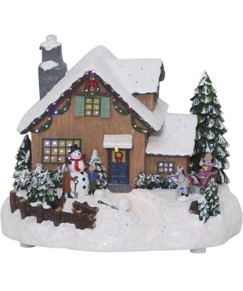 Winterville Hus, batteridrift og timer, bredde 23 cm, Flerfarget