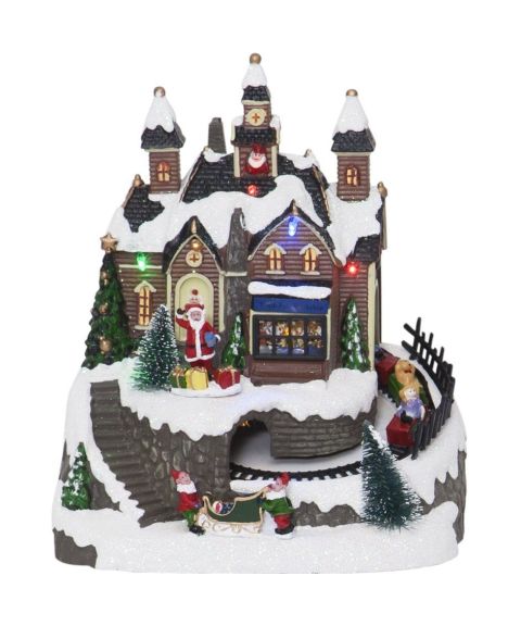 Trainville By, roterende tog, batteridrift og timer, RGB og julesanger, Flerfarget