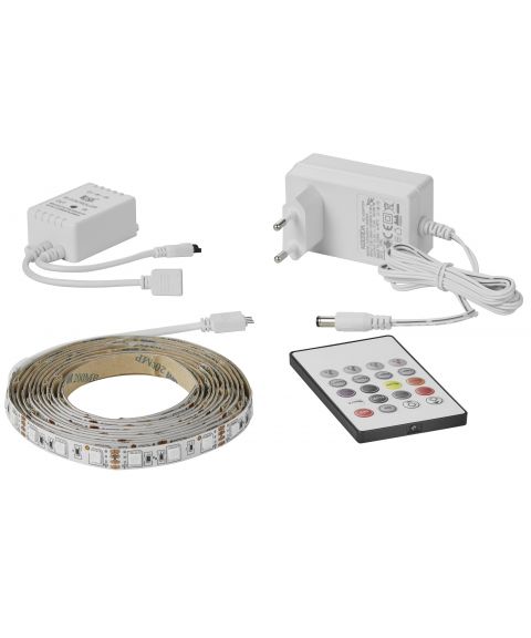 Colour Music LED-strip med plugin-trafo og fjernkontroll, lengde 3 meter, 14W LED 350lm RGB