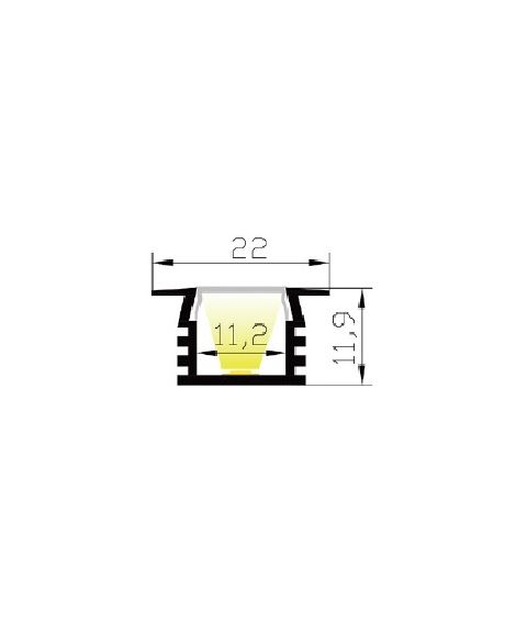 Aluminiumsprofil Lumistar 2212P, 2 meter, Aluminium / Frostet avdekning