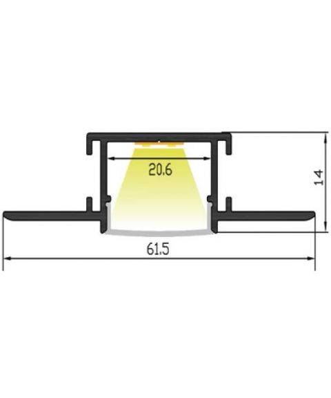 Aluminiumsprofil Lumistar 6214, 2 meter, Aluminium / Opalhvit avdekning