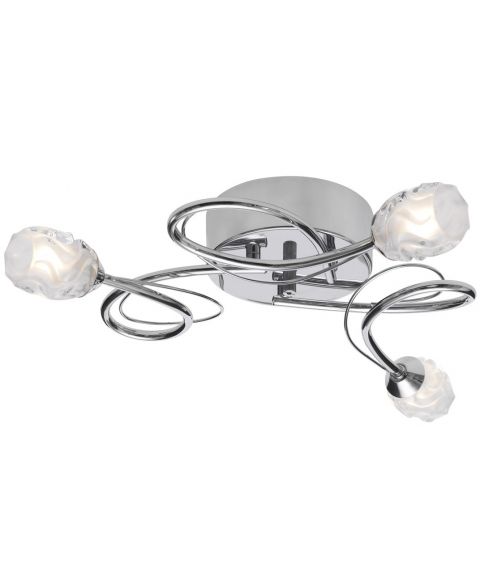 Rose 3 taklampe, diameter 51 cm, Krom / Frostet glass