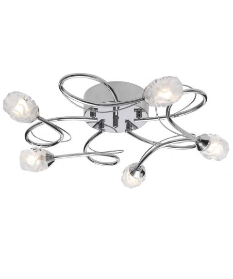 Rose 5 taklampe, diameter 53 cm, Krom / Frostet glass