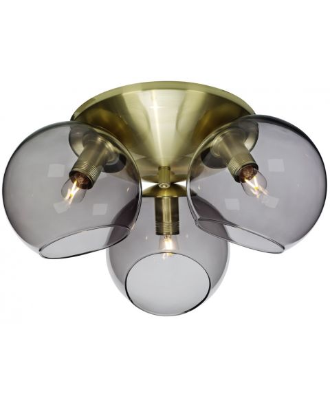 Capella taklampe, diameter 37 cm, Messingfarget / Røykfarget glass