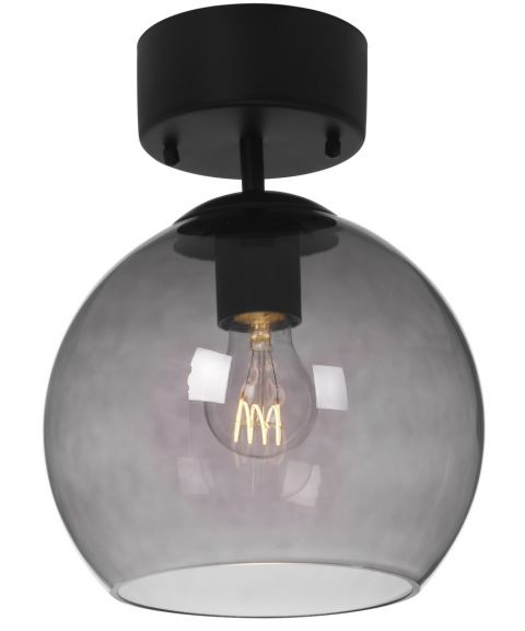 Salle taklampe, diameter 23 cm, Sort / Røykfarget glass