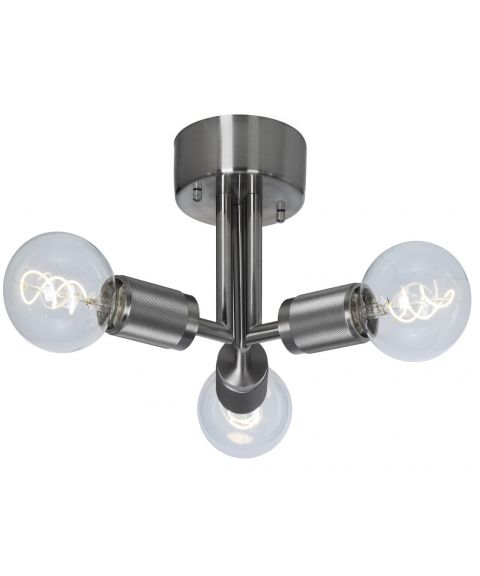 Rille 3 taklampe, høyde 22 cm, Børstet krom