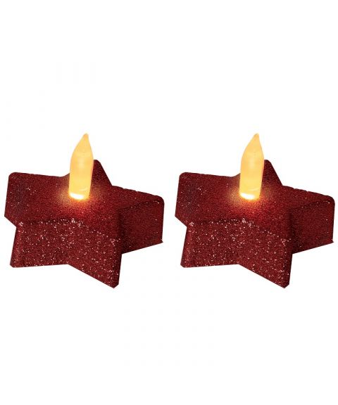 T lys LED Stjerne glitter 2-pk batteri, Rød (begrenset antall)