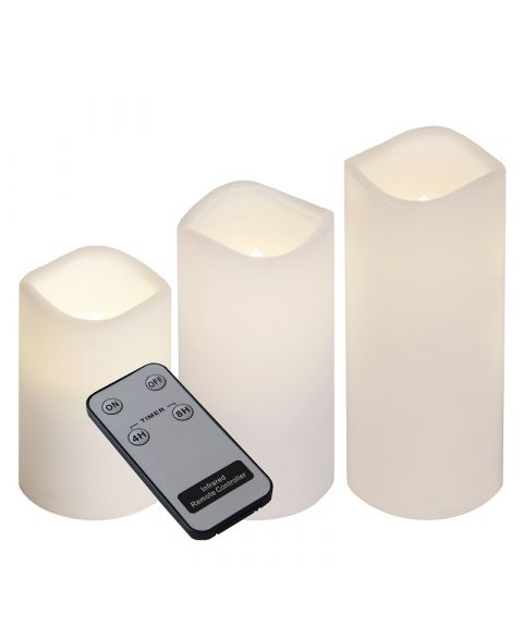 Paul LED kubbelys, høyde 18/15/11,5 cm, Hvit plast, med auto-av og fjernkontroll, pakke med 3