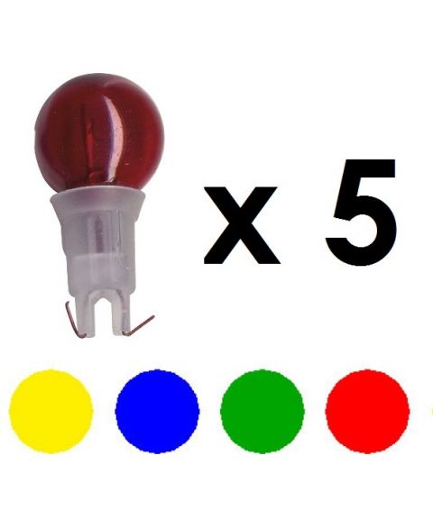 Glødelampe 12V 1,08W PI, Flere farger, 5-pk (begrenset antall)