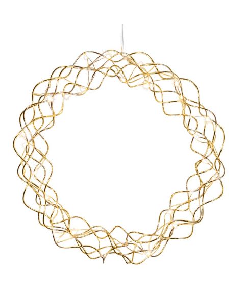 Krans Curly med duggdråper, diameter 30 cm, LED (x30), Messingfarget