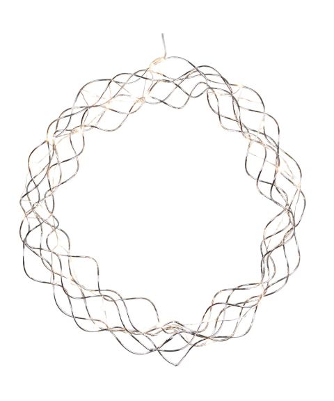 Krans Curly med duggdråper, diameter 30 cm, LED (x30), Krom