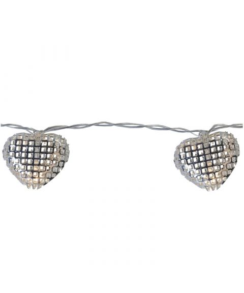 Slynge Net Hearts, LED (x10) for batteri, med timer, Krom (begrenset antall)