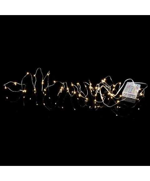 Slynge String LED (x40) 390 cm, for batteri, med timer, Sølv