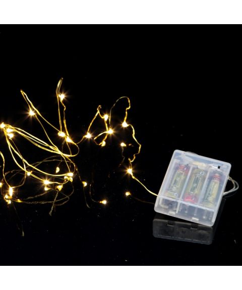Slynge String LED (x40) 390 cm, for batteri, med timer, Messingfarget (begrenset lager)