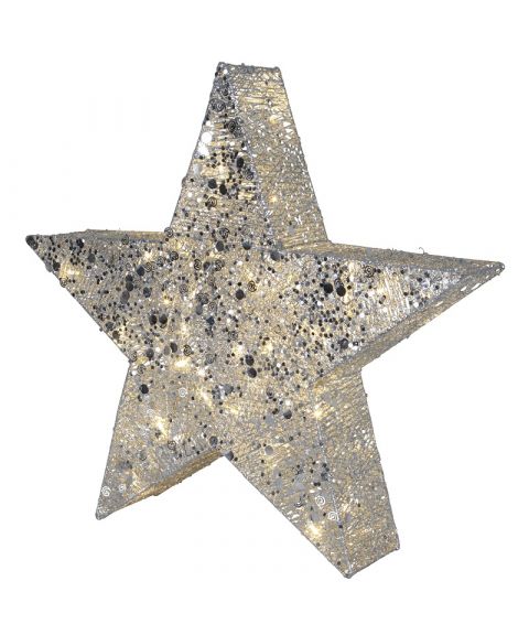 Sequini stående stjerne, diameter 70 cm, LED (x40), Sølvfarget (begrenset antall)