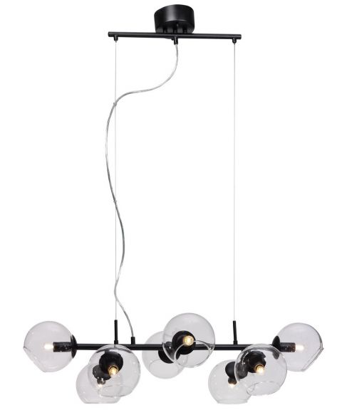 Capella 8 pendelskinne, bredde 90 cm, Sort / Klart glass