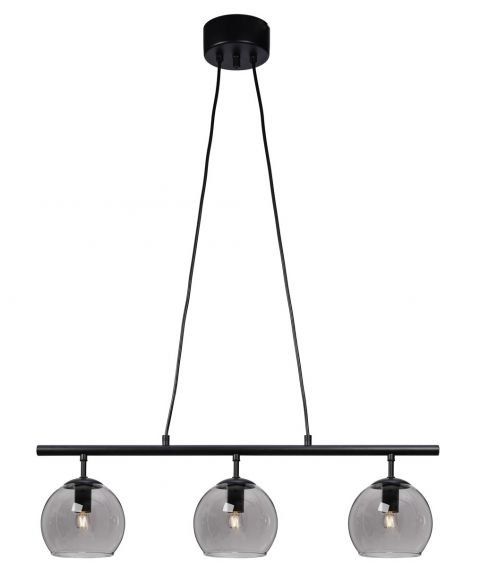 Capella 3 pendelskinne, 71 cm, Sort / Røykfarget glass
