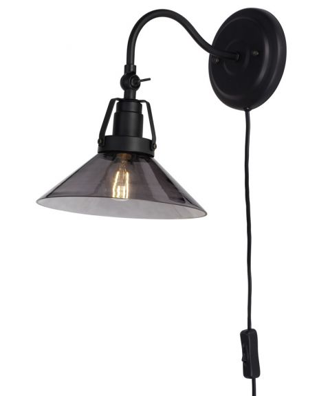 Skomakare vegglampe, fremspring 29 cm, Sort / Røykfarget
