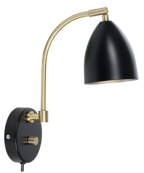 Deluxe V5076 vegglampe med dimmer, inkl LED-pære, Sort/Messing - LAGERSALG