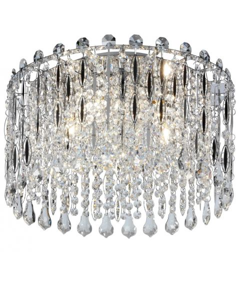 Avenida 5 taklampe, diameter 40 cm, Krom / Krystall
