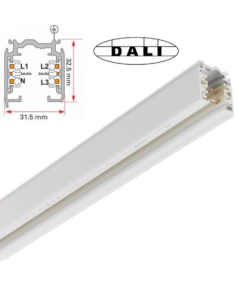 Global Trac Pulse XTSC skinne, utenpåliggende, Hvit (RAL 9010)