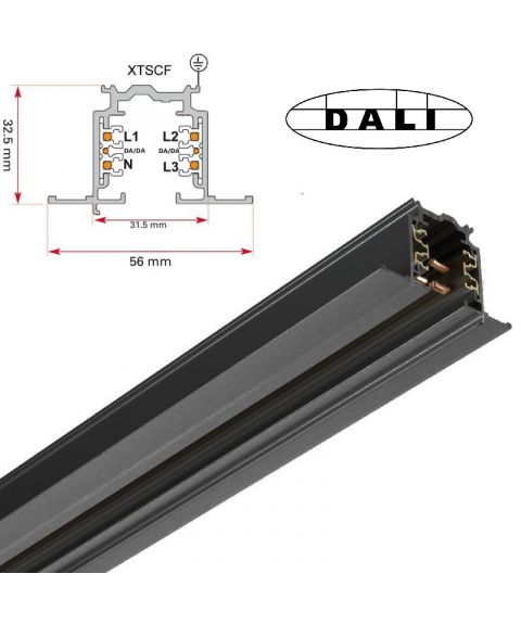 Global Trac Pulse XTSCF skinne, innfelt, Sort (RAL 9005)