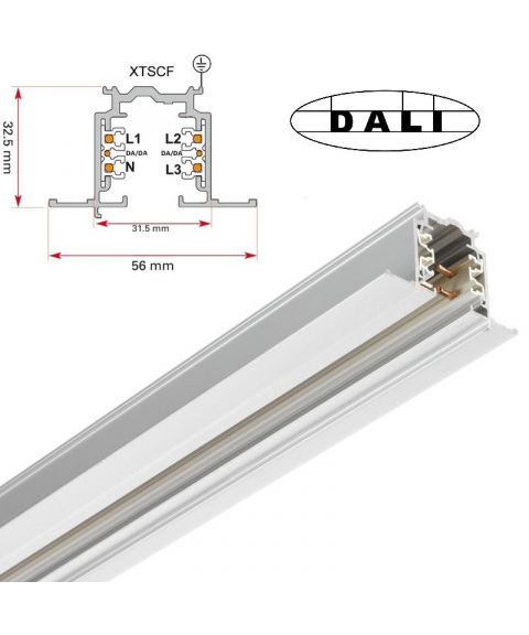 Global Trac Pulse XTSCF skinne, innfelt, Hvit (RAL 9010)